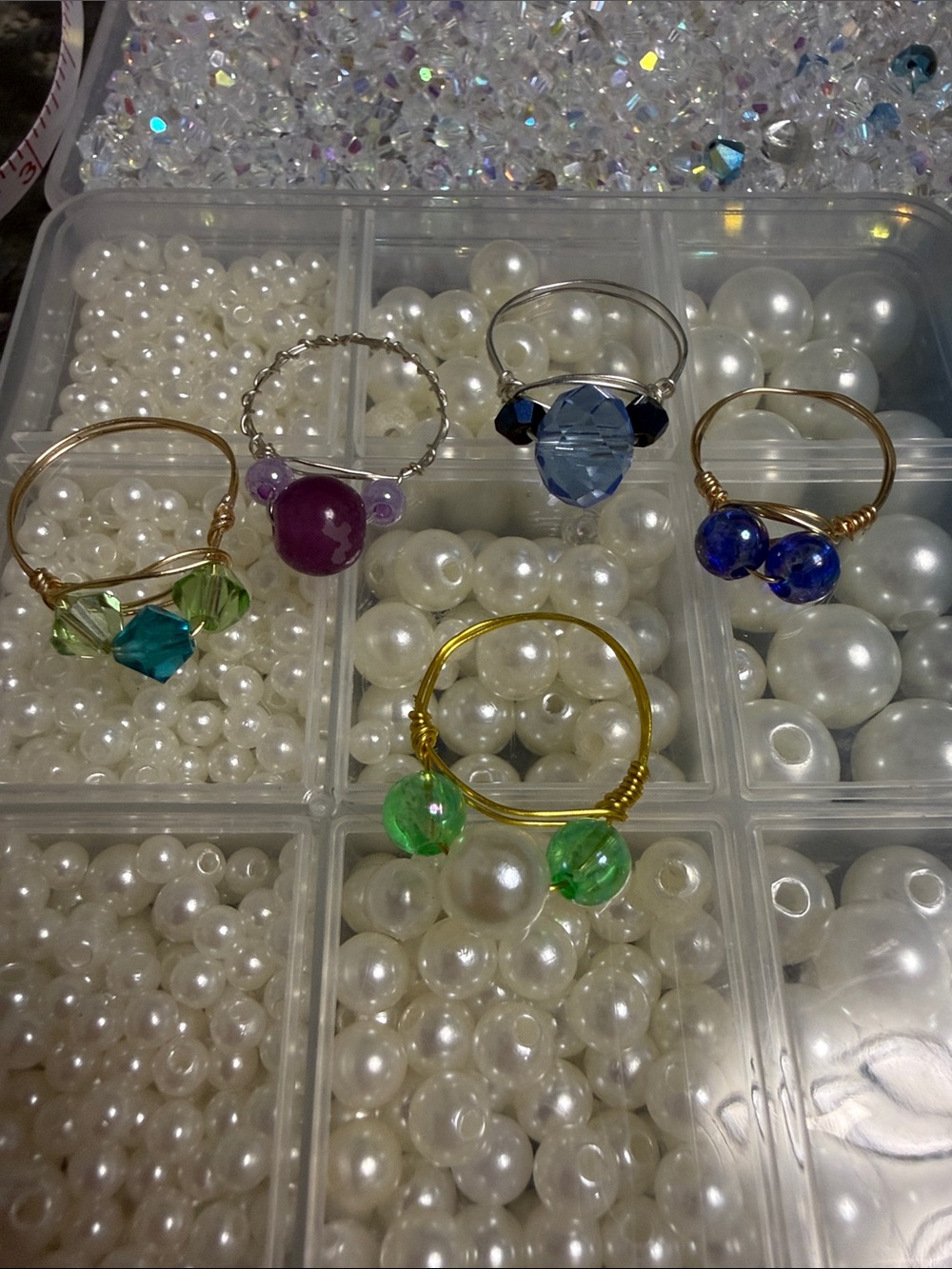 Handmade Beaded Rings Set - Multicolor Gem Accent